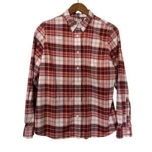 LL Bean Womens Plaid Button Up Flannel Shirt Size S Red Country Chore Western
